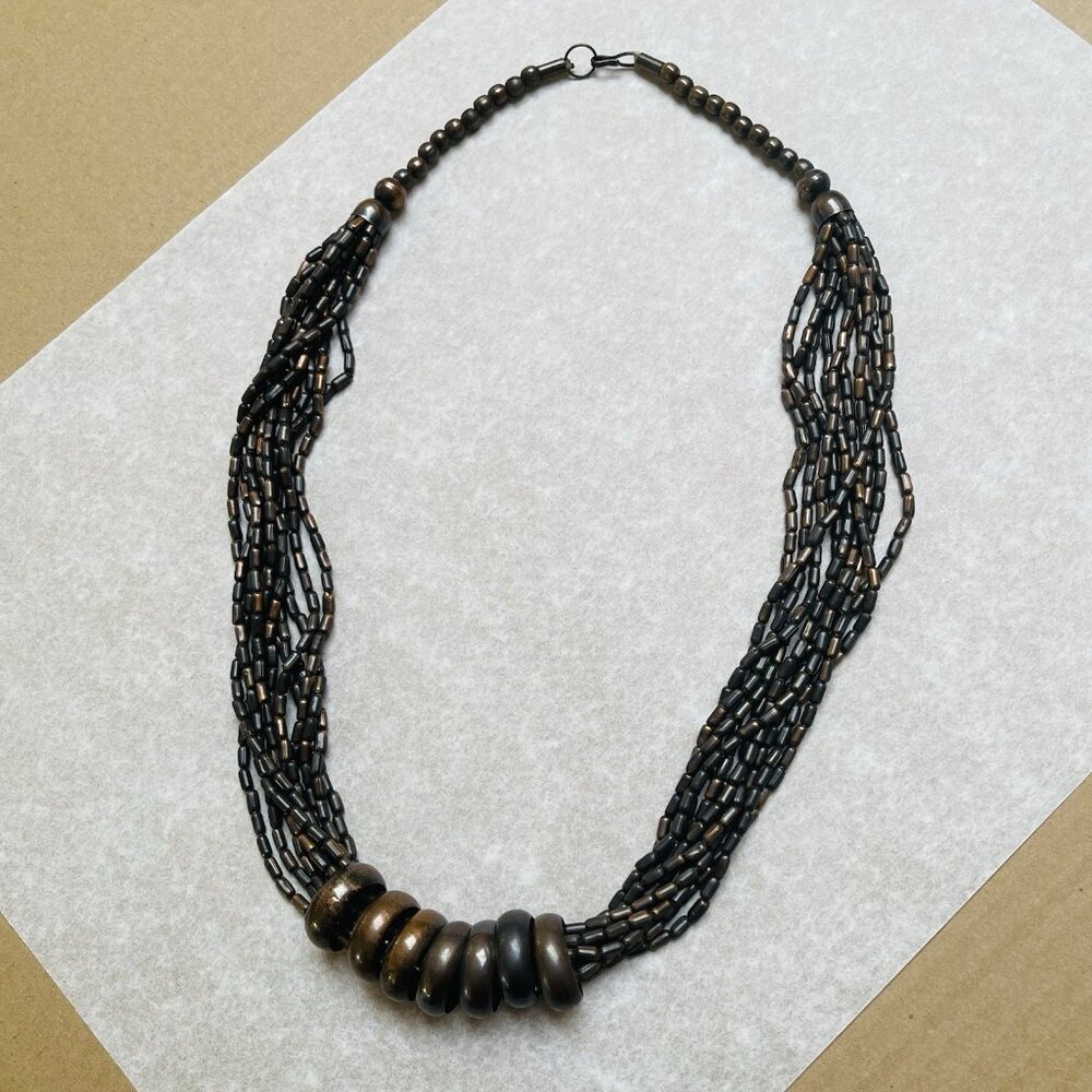 Multi Strand Bronze Bead Necklace Rings‎ Heavyweight Statement Grunge Boho Party
